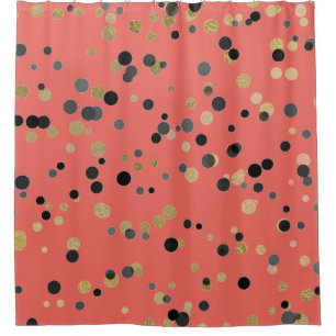 Rideaux De Douche Confetti en or noir gros points Coral Pastel Urban