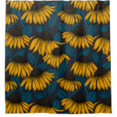 Rideaux De Douche Confleurs jaunes sur bleu foncé (Devant)