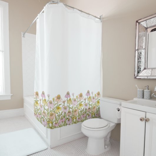 Rideaux De Douche Conflowers Aquarelle Botanique Art Douche Curtaï (En situation)