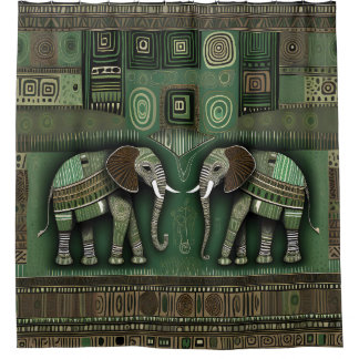 Rideaux De Douche Contemporary African Elephants - Stylish Geen