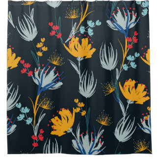 Rideaux De Douche Contraste Brush Floral : Noir sans joint