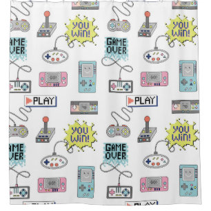 Rideaux De Douche Contrôleurs de jeu rétro : Motif coloré sans coutu