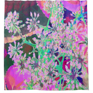 Rideaux De Douche Cool Abstrait Retro Nature en rose et vert citron