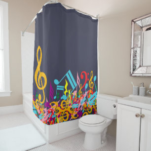 Rideaux De Douche Cool Bleu réfléchissant étang notes musicales mixt