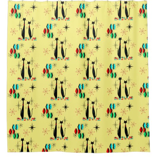 Rideaux De Douche Cool Chat Mi-Siècle moderne de l'ère atomique Douc (Devant)