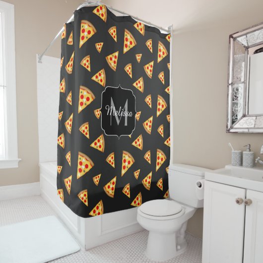 Rideaux De Douche Cool et amusante pizza tranches motif Monogram (En situation)