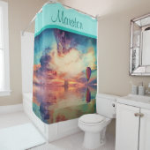 Rideaux De Douche Cool Hot Air Balloon Sunrise Douche Turquoise ride (En situation)