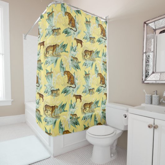 Rideaux De Douche Cool Tropical Safari Wild Cats Tiger Jaune (En situation)