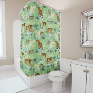Rideaux De Douche Cool Tropical Safari Wild Cats Tiger Sage Vert