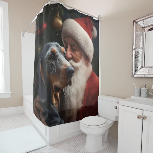 Rideaux De Douche Coonhound Bluetick avec Noël au Père Noël (En situation)