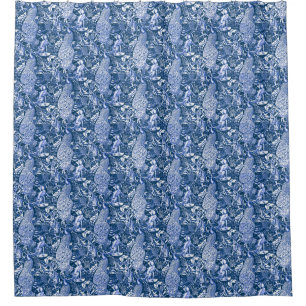 Rideaux De Douche Copie, bleu et blanc de paon de Nouveau d'art