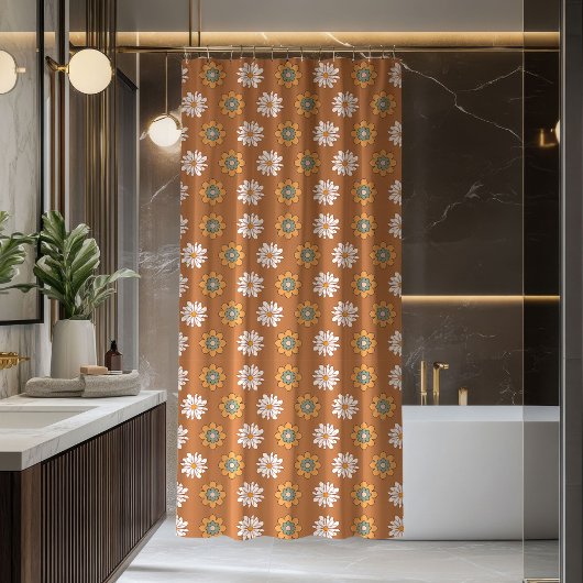 Rideaux De Douche Copper Floral Curtain Pastel Boho Bathroom