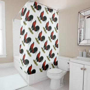 Rideaux De Douche Coq Rouge Noir BB Jeu Américain