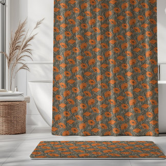 Rideaux De Douche Coquelicot Vintage en Orange Sage Vert Olive Beige