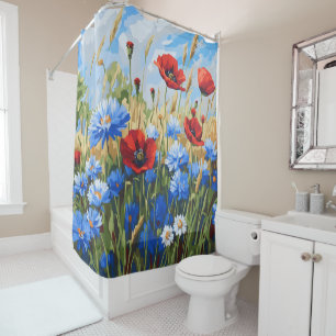 Rideaux De Douche Coquelicots Marguerites Bleuets Amour Floral 12
