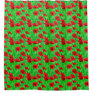 Rideaux De Douche Coquelicots rouges dans un champ vert