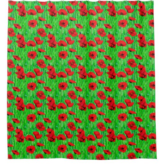 Rideaux De Douche Coquelicots rouges dans un champ vert (Devant)