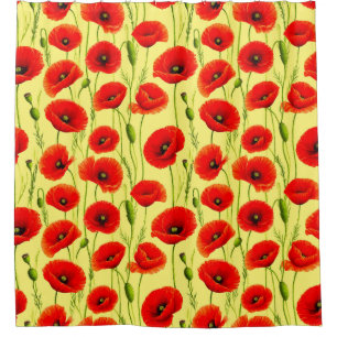 Rideaux De Douche Coquelicots Rouges et Tiges Vertes