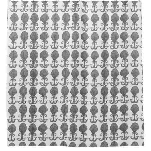 Rideaux De Douche Coques Art Déco Aquarelle Motif Noir Blanc (Devant)