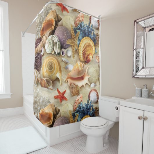 Rideaux De Douche Coques de mer sur la plage (En situation)