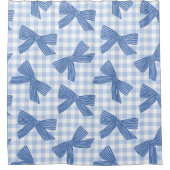 Rideaux De Douche Coquette bleu gingham et noeuds (Devant)