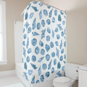 Rideaux De Douche Coquillage Aquarelle Naissance Côtière Bleue