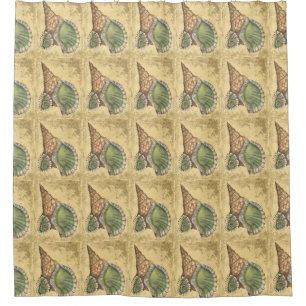 Rideaux De Douche Coquillage Brown et vert