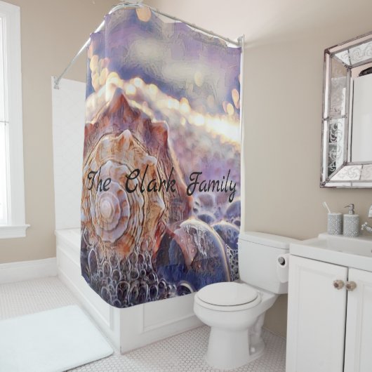 Rideaux De Douche Coquillage pourpre dans la peinture marine (En situation)