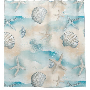 Rideaux De Douche Coquillages aquatiques côtiers & Étoile de mer sci