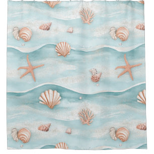 Rideaux De Douche Coquillages aquatiques côtiers & Étoile de mer sci