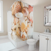 Rideaux De Douche Coquillages arrière - plan : thème marin. (En situation)