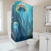 Rideaux De Douche Coquillages bleu et or (En situation)