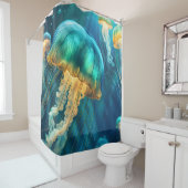 Rideaux De Douche Coquillages bleus et verts (En situation)