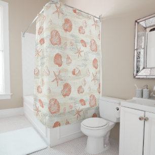 Rideaux De Douche Coquillages de plage vintage avec corail et étoile