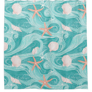 Rideaux De Douche Coquillages et Motif de Vagues Océaniques (13)