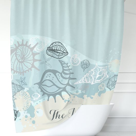 Rideaux De Douche Coquillages et Sable Monogramme de Plage