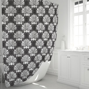 Rideaux De Douche Coquillages noir et blanc Bord de mer