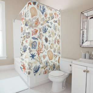 Rideaux De Douche Coquillages tropicaux et motif de récif corallien