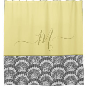 Rideaux De Douche Coquille de coquillage moderne marine jaune gris
