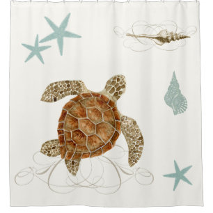 Rideaux De Douche Coquilles côtières d'étoiles de mer de tortue d