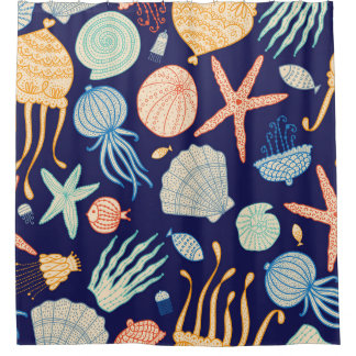 Rideaux De Douche Coquilles de méduse Poisson Algues Motif