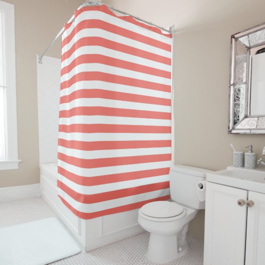 Rideaux De Douche Corail apaisant rose rayé (En situation)