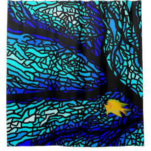Rideaux De Douche corail bleu motif poisson jaune