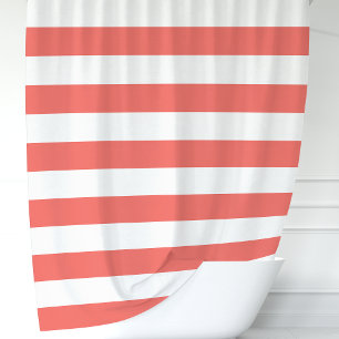 Rideaux De Douche Corail et blanc rayures larges modernes