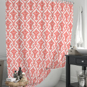 Rideaux De Douche Corail et Damassé Blanc