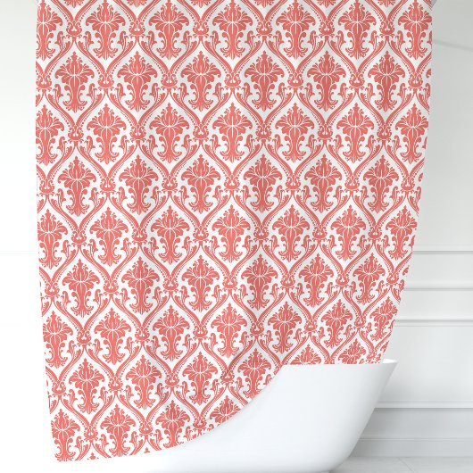 Rideaux De Douche Corail et Damassé Blanc
