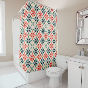 Rideaux De Douche Corail et géométrie Turquoise