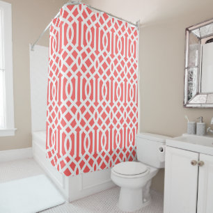 Rideaux De Douche Corail et Trellis blanc   Couleurs modifiables