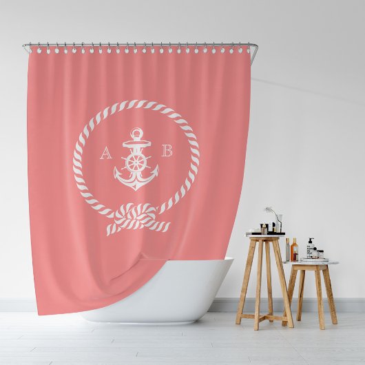 Rideaux De Douche Corail Nautique et Monogramme Ancre