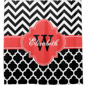 Rideaux De Douche Corail noir blanc rouge marocain #5 Chevron 1IQRN